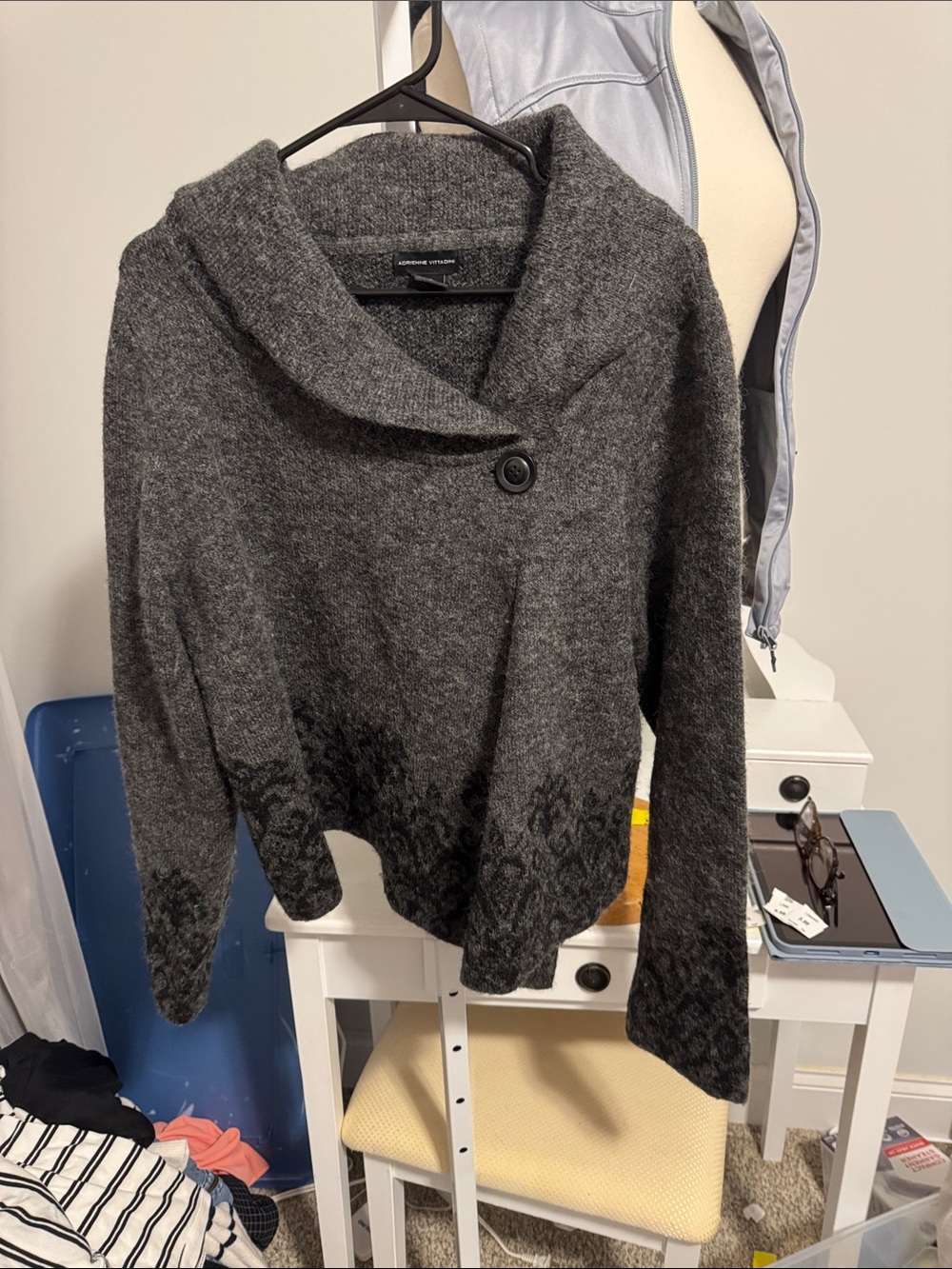 Adrienne Vittadini Charcoal Gray Shawl-Collar Button Cardigan